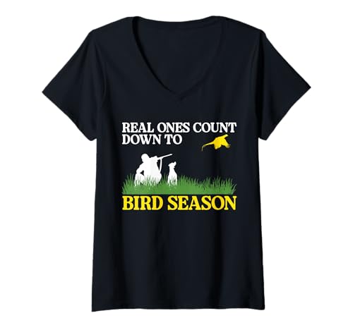 Damen Real Ones Count Down To Bird Season Pheasant Hunting T-Shirt mit V-Ausschnitt von Fasan Jagd Design Idee