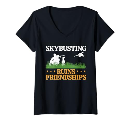 Damen Skybusting Ruins Friendships Pheasant Hunting T-Shirt mit V-Ausschnitt von Fasan Jagd Design Idee
