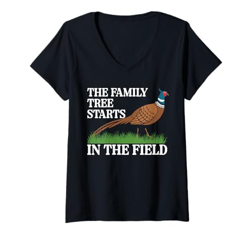 Damen The Family Tree Starts In The Field Pheasant Hunting T-Shirt mit V-Ausschnitt von Fasan Jagd Design Idee