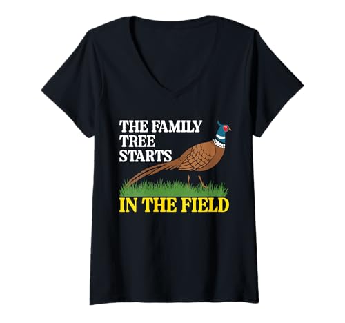 Damen The Family Tree Starts In The Field Pheasant Hunting T-Shirt mit V-Ausschnitt von Fasan Jagd Design Idee
