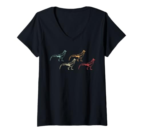 Damen Vintage Retro Pheasant Hunting T-Shirt mit V-Ausschnitt Damen Vintage Retro Pheasant Hunting T-Shirt mit V-Ausschnitt von Fasan Jagd Design Idee