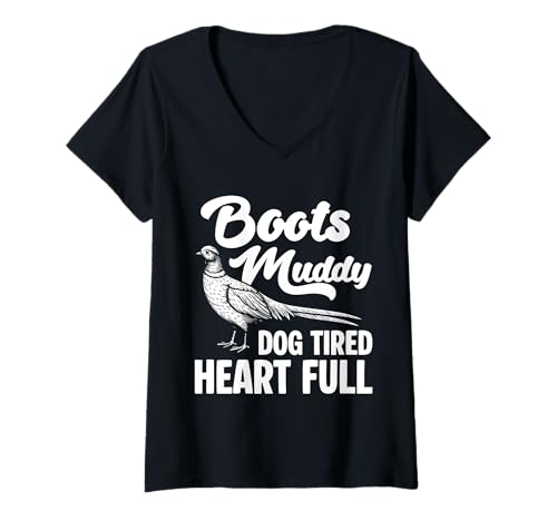 Damen Boots Muddy Dog Tired Heart Full Pheasant Hunting T-Shirt mit V-Ausschnitt Damen Boots Muddy Dog Tired Heart Full Pheasant Hunting T-Shirt mit V-Ausschnitt von Fasan Jagd Design Ideen