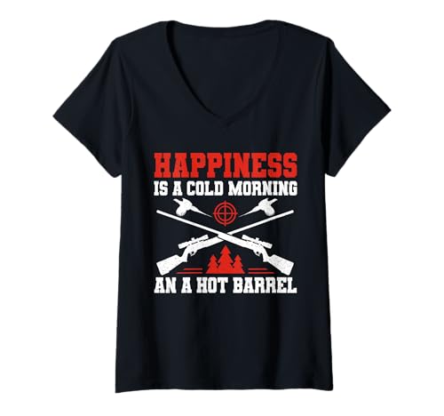 Damen Happiness Is A Gold Morning And A Hot Barrel Pheasant T-Shirt mit V-Ausschnitt Damen Happiness Is A Gold Morning And A Hot Barrel Pheasant T-Shirt mit V-Ausschnitt von Fasan Jagd Design Ideen