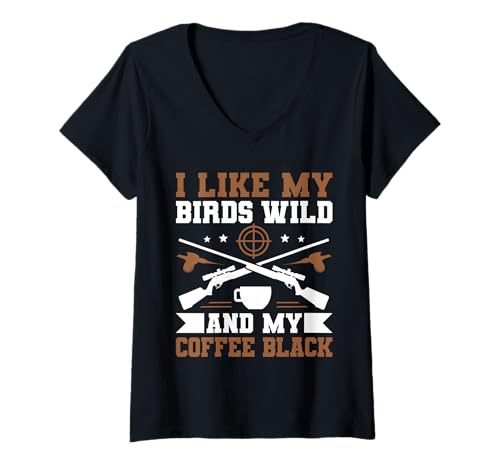 Damen I Like Birds Wild And My Coffee Black Pheasant Hunting T-Shirt mit V-Ausschnitt Damen I Like Birds Wild And My Coffee Black Pheasant Hunting T-Shirt mit V-Ausschnitt von Fasan Jagd Design Ideen