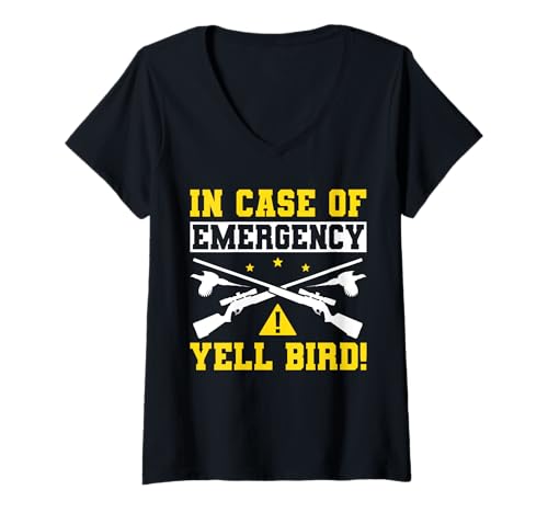 Damen In Case Of Emergency Yell Bird! Pheasant Hunting T-Shirt mit V-Ausschnitt von Fasan Jagd Design Ideen