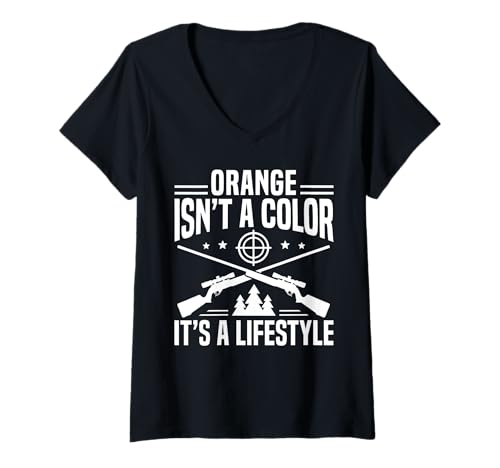 Damen Orange Isnt A Color Its A Lifestyle Pheasant Hunting T-Shirt mit V-Ausschnitt von Fasan Jagd Design Ideen