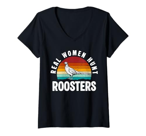 Damen Real Women Hunt Roosters Pheasant Hunting T-Shirt mit V-Ausschnitt Damen Real Women Hunt Roosters Pheasant Hunting T-Shirt mit V-Ausschnitt von Fasan Jagd Design Ideen