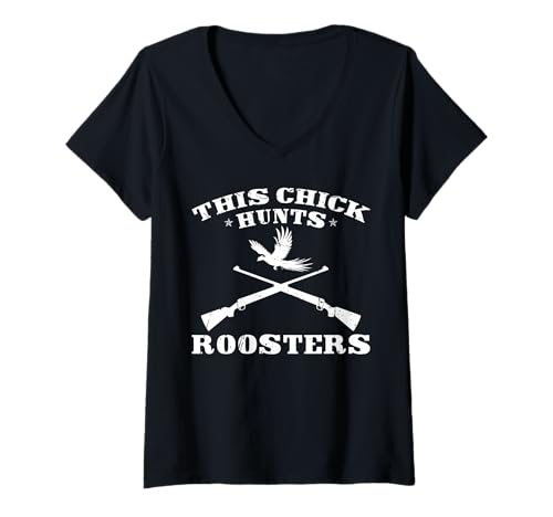 Damen This Chick Hunts Roosters Pheasant Hunting T-Shirt mit V-Ausschnitt von Fasan Jagd Design Ideen