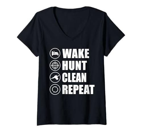Damen Wake Hunt Clean Repeat Pheasant Hunting T-Shirt mit V-Ausschnitt von Fasan Jagd Design Ideen