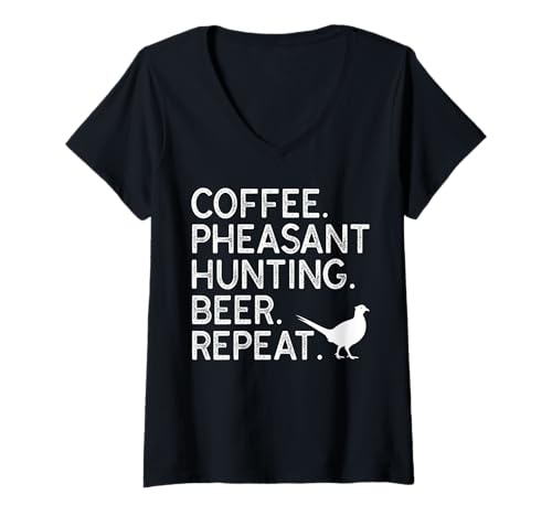 Damen Coffee Pheasant Hunting Bee Repeat T-Shirt mit V-Ausschnitt von Fasan Jagt Design Hühnervögel