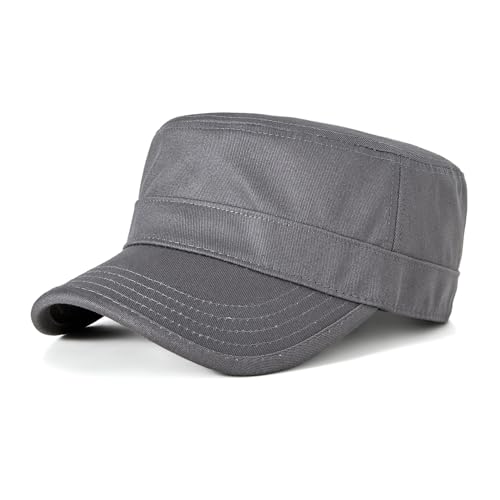 Fasbys Hommes Femmes 100% Coton sergé Flat Top Chapeaux Adjustable Cadet Cap Unisex Chapeau Militaire Baseball Cap (Stil1-Braun) von Fasbys