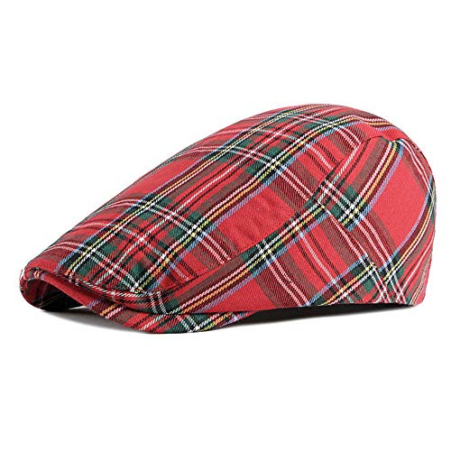 Fasbys Schirmmützen Herren Flatcap Newsboy Schiebermütze Baskenmützen Barett (Style2-Plaid/Red) von Fasbys