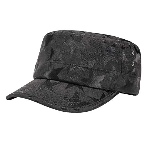 Unisex Militär Armee Hut Männer Frauen Flat Top Cap Adjustable Camo Cadet Cap, Einheitsgröße (Stars_camo_Black) von Fasbys