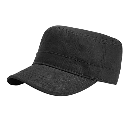 Unisex Militär Armee Hut Männer Frauen Flat Top Cap Adjustable Camo Cadet Cap, Einheitsgröße (Style1_Black) von Fasbys