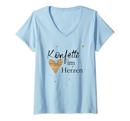 Damen Konfetti im Herzen T-Shirt mit V-Ausschnitt Damen Konfetti im Herzen T-Shirt mit V-Ausschnitt von Fasching Karneval Kostüm Liebe & Kirmes