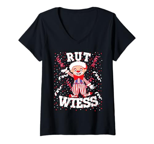 Damen Rut Wiess Karnevalskostüm Köln Rot Weiß konfetti Clown T-Shirt mit V-Ausschnitt von Fasching Karneval Kostüm für Damen und Herren