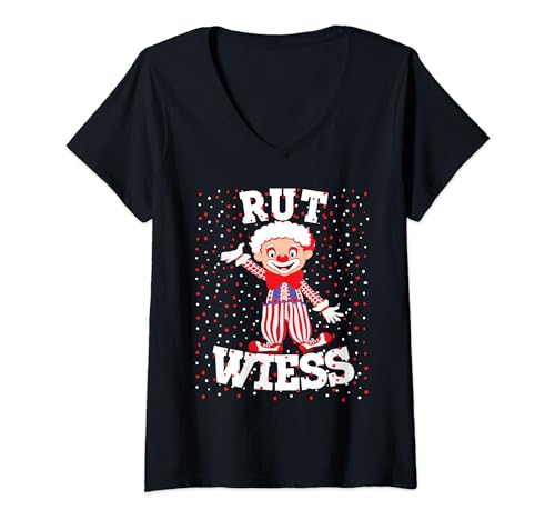 Damen Rut Wiess Karnevalskostüm Köln Rot Weiß konfetti Clown T-Shirt mit V-Ausschnitt von Fasching Karneval Kostüm für Damen und Herren