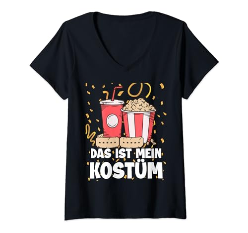 Damen Fasching Tshirt Das Ist Mein Karnevals Kostüm Popcorn Kino T-Shirt mit V-Ausschnitt von Fasching Kostüm Dame Herr Faschingskostüm Karneval