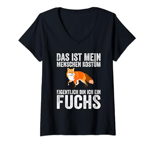 Damen Karneval Mein Menschen Kostüm Eigentlich Ein Fuchs Fasching T-Shirt mit V-Ausschnitt von Faschings Karneval Lustige Kostüme