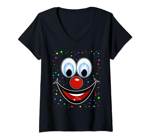 Damen Clownkostüm Tshirt Faschings Outfit Lustiges Karneval Clown T-Shirt mit V-Ausschnitt Damen Clownkostüm Tshirt Faschings Outfit Lustiges Karneval Clown T-Shirt mit V-Ausschnitt von Faschingskostüm Karneval Gruppenoutfit Ersatz Köln