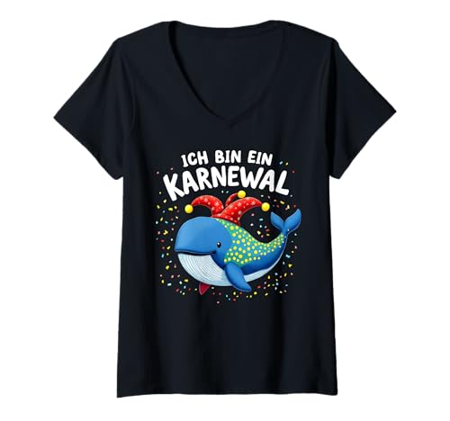 Damen karneval kostüm faschingskostüme damen männer narrenkappe T-Shirt mit V-Ausschnitt von Faschingskostüme Männer Clown Fisch Kostüm Damen