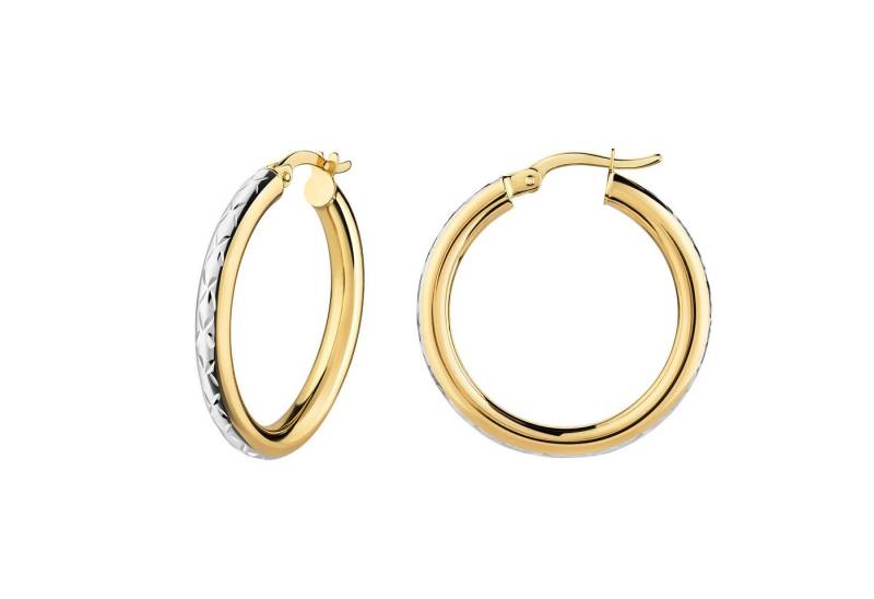 Fascination by Ellen K. Paar Creolen 585/- Gelbgold glanz bicolor diamantiert von Fascination by Ellen K.