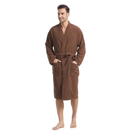 FashGudim Frottee-Bademantel für Männer Groß und Klein Kurzer Herren-Kimono Superabsorbierend Spa Wadenlang Mit Taschen（Braun,XXL） von FashGudim