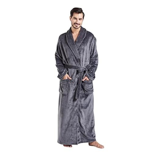 FashGudim Herren Bademäntel groß und groß in voller Länge Plüsch Fleece lange Robe Schal Kragen warm Winter Männer Bademantel(Grau,XXL) von FashGudim