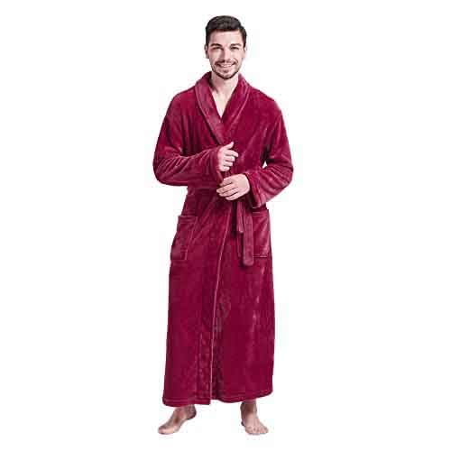 FashGudim Herren-Bademantel, groß, lang, Plüsch-Fleece, lang, für Herren, Bademantel, Schalkragen, warm, Winter-Haus-Bademäntel, rot, 5XL-6XL Groß Tall von FashGudim