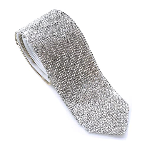 Krawatten für Herren Michael Kostüm Kristall Strass Skinny Krawatte 155 cm silber/schwarz/regenbogenfarben, silber, 155 cm von FashPalace