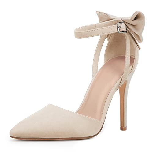 Fashare Damen High Heels Fliege zurück Sexy Stiletto Knöchelriemen Hochzeitskleid Pumps Schuhe, B-beige, 37.5 EU von Fashare