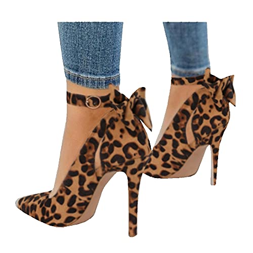 Fashare Damen High Heels spitz zulaufende Zehenschleife hinten Knöchel Schnalle Riemen Hochzeit Abend Party Kleid Pumps Schuhe, Mehrere (leopard), 37 EU von Fashare