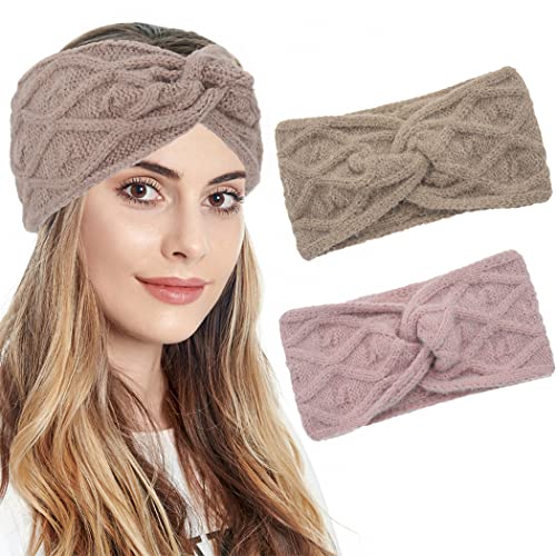 Fashband Winter Headbands Twist Headband Ear Warmer Crochet Chunky Hair Accessories für Frauen und Mädchen(Packung mit 2)(Braun) von Fashband