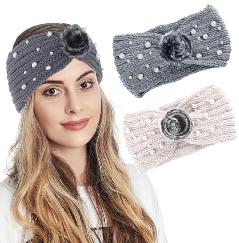 Fashband Winter Stirnbänder gestrickt Elastische Ohrwärmer Haarband Twist Häkeln Chunky Haarschmuck für Frauen und Mädchen (2er Pack) von Fashband