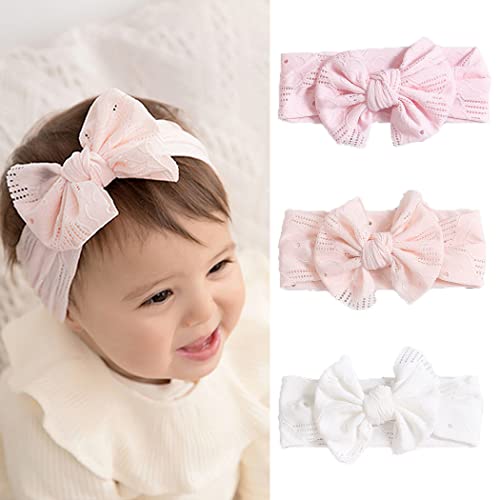 Fashband Baby Mädchen Nylon Stirnbänder Bowknot Elastische Haarbänder Weiche süße Kopfbedeckung für Kinder Kleinkinder (3er Pack)(Rosa) von Fashband