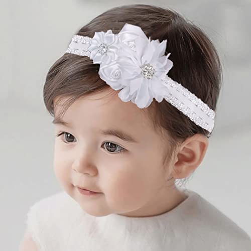 Fashband Baby Mädchen Stirnbänder Weiße Blume Haarband Niedlich Elastische Säuglingskopfbedeckung Kristall Kleinkind Haarschmuck für kleine Baby Mädchen Kinder von Fashband