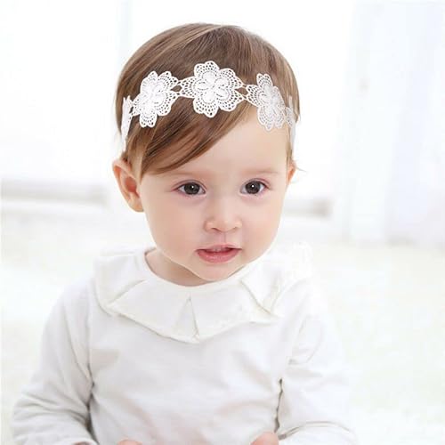 Fashband Baby Mädchen Stirnband Spitze Perle Blume Band Haar Band weich elastisch Kopfschmuck für Neugeborene Säuglinge Kleinkinder und Kinder (E) von Fashband