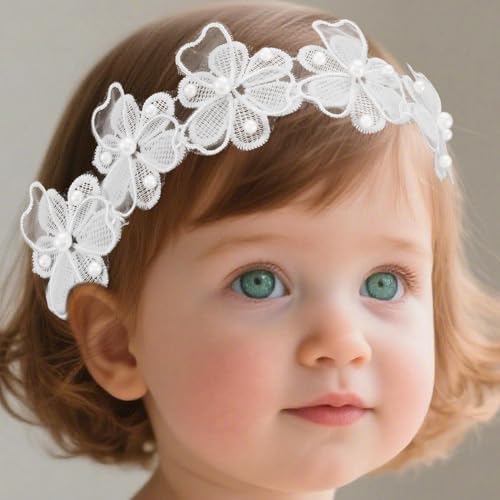 Fashband Baby Mädchen Stirnband Spitze Perle Blume Band Haar Band weich elastisch Kopfschmuck für Neugeborene Säuglinge Kleinkinder und Kinder (A) von Fashband
