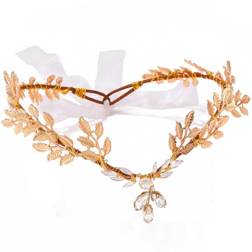 Fashband Blatt-Stirnbänder, goldfarben, römisches Stirnband, Göttin, Krone, Tiara, Kopfschmuck, Haarschmuck für Damen, Einheitsgröße, Strass Kristall Metall von Fashband