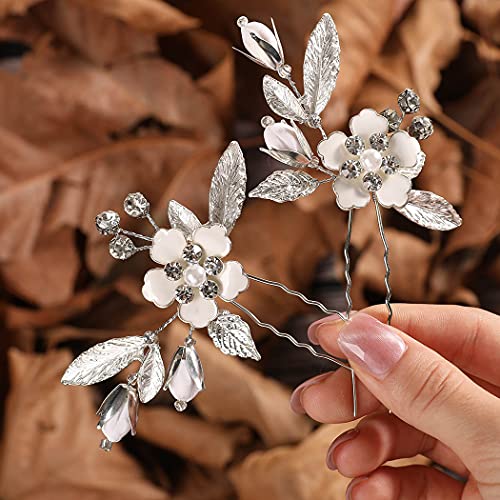 Fashband Blume Braut Hochzeit Haarnadeln Clips Splitterblatt Haarschmuck Kristall Braut Kopfschmuck für Frauen und Mädchen (2er Pack) von Fashband