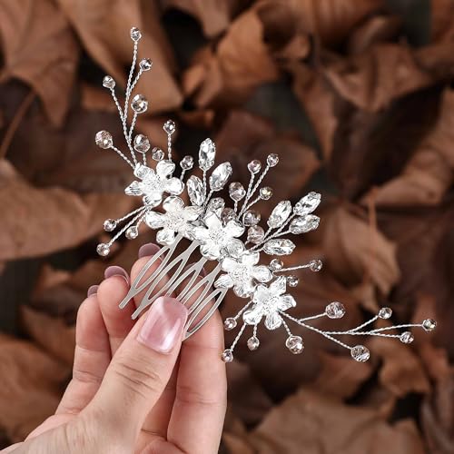 Fashband Blume Hochzeit Haarkamm Silber Kristall Kämme Haarschmuck Braut Kopfschmuck für Frauen und Mädchen von Fashband