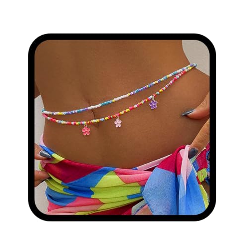 Fashband Boho-Bauchkette, Blumen-Perlen-Taillenkette, Bikini-Strand-Körperketten für Frauen von Fashband