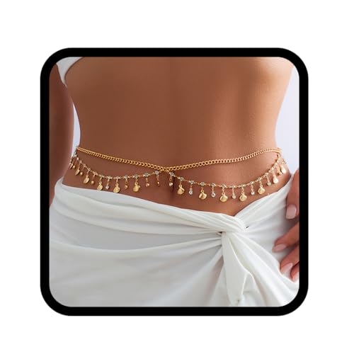 Fashband Boho-Bauchkette, goldfarbene Muschel-Perlen-Taillenkette, Bikini-Strand-Körperketten für Frauen von Fashband