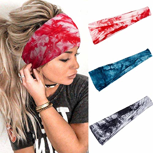 Fashband Boho Elastische Stirnbänder Breit Kopf Wrap Tie Dye Haarbänder für Frauen und Mädchen (3 Stück) von Fashband