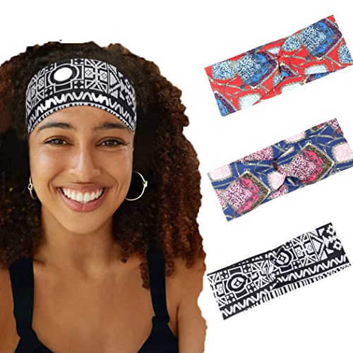 Fashband Boho Elastische Stirnbänder Kreuz Kopf Schals Streifen Yoga Haarbänder für Frauen und Mädchen (3 Stück) von Fashband