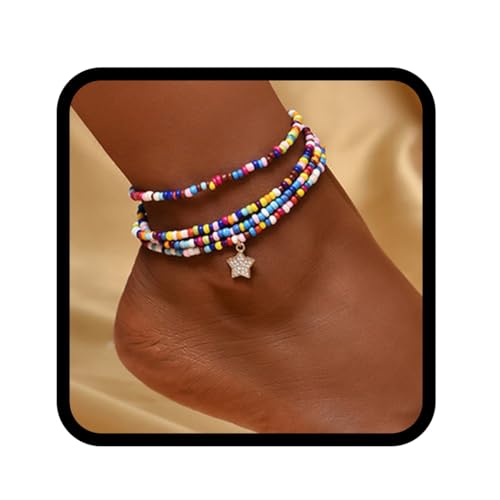 Fashband Boho-Fußkettchen, geschichtet, Stern-Perlen-Knöchelarmband, Strand- und Sommer-Fußschmuck für Frauen von Fashband