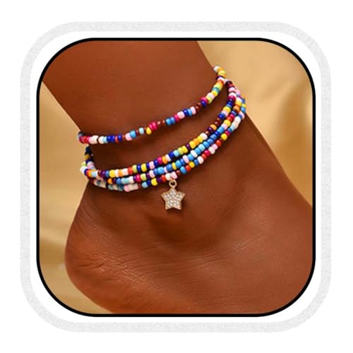 Fashband Boho-Fußkettchen, geschichtet, Stern-Perlen-Knöchelarmband, Strand- und Sommer-Fußschmuck für Frauen von Fashband