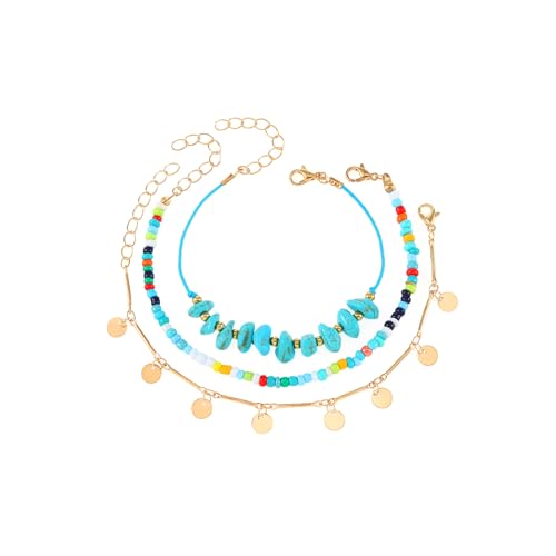 Fashband Boho-Fußkettchen mit Perlen, Seestern, mehrlagiges Fußkettchen, Strand-/Sommer-Fuß-Accessoires für Damen (Grün) von Fashband