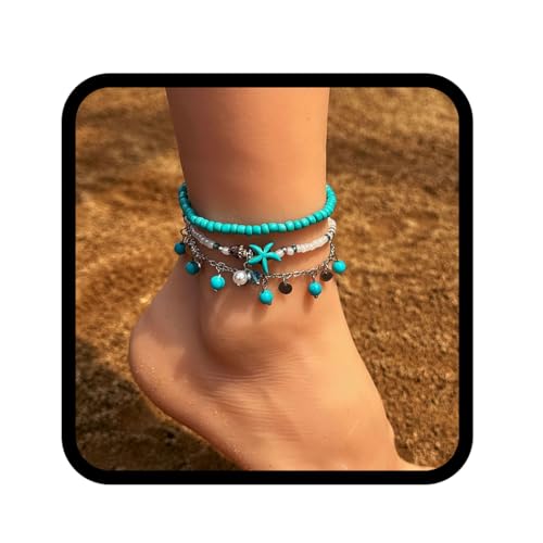 Fashband Boho-Fußkettchen mit Seestern, Perlen-Knöchelarmband, Strand-Fußschmuck für Frauen von Fashband