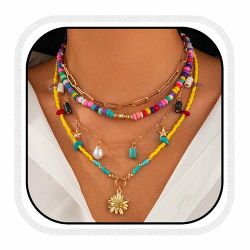 Fashband Boho-Halskette mit Seesternen, bunten Perlen, Muscheln, Strand-Halsketten für Damen von Fashband